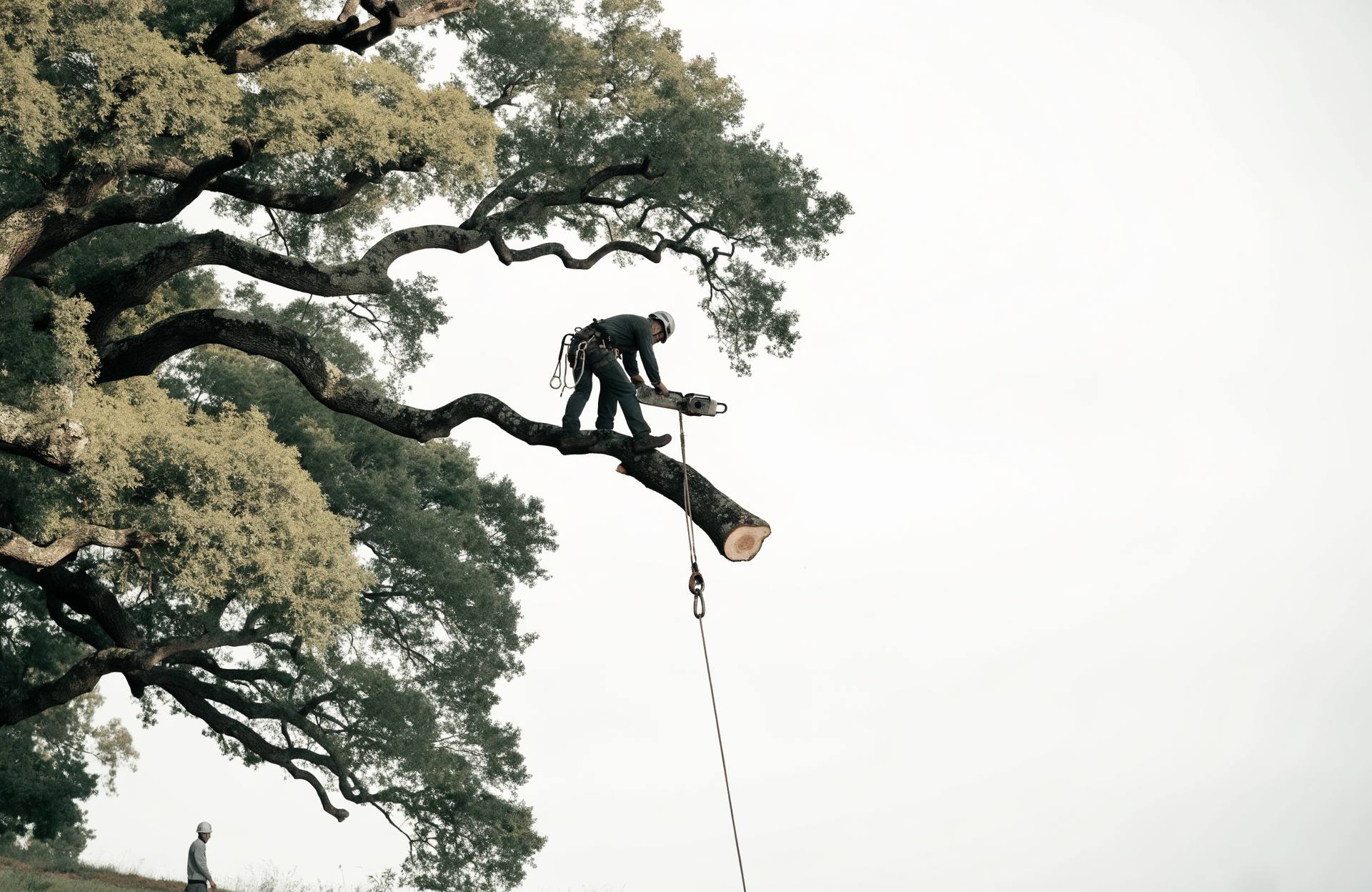 Arborist rigging down a live oak limb in Pooler, GA